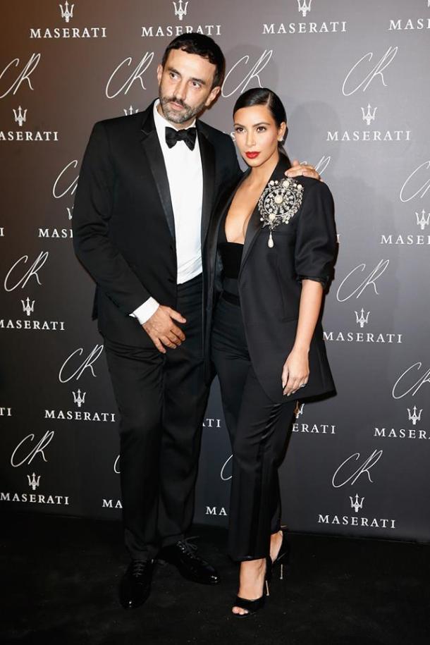 KIM KARDASHIAN, WITH RICCARDO TISCI, IN A GIVENCHY BY RICCARDO TISCI SPRING-SUMMER 2015 OUTFIT TO THE CR FASHION BOOK ISSUE 5 LAUNCH PARTY HOSTED BY CARINE ROITFELD & STEPHEN GAN