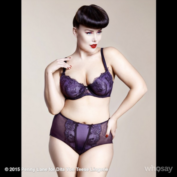 "Margaret looking glamorous in my Savior Faire lingerie set made with rich blackberry lace" - Dita Von Teese Instagram